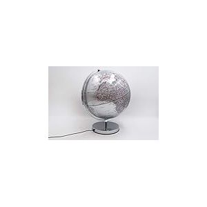 Mascagni 20A O709 Globe Terrestre Lumineux r&eacute;tro&eacute;clairage LED-Base en m&eacute;tal argent&eacute;-Mappemonde diam&egrave;tre 30 cm Gris m&eacute;tallis&eacute;