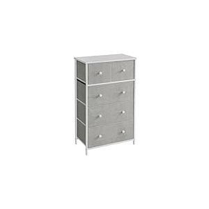 SONGMICS Commode, Meuble de Rangement, avec 5 Tiroirs en Tissu, Style Industriel, pour Salon, Entrée, Couloir, Chambre d'enfant, Gris Clair et Blanc LTS514L10
