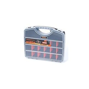 Boxer&reg; Bo&icirc;te de Rangement avec 18 Compartiments &ndash; 25,5 x 21 x 4 cm &ndash; S&eacute;parateurs Ajustables &ndash; Couvercle Transparent &ndash; Noir/Orange &ndash; Plastique PP