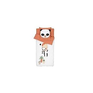 Caradou Parure de Lit Enfant MISS PANDA, 3 Pièces sans couette, 90x190 cm, Coton, Orange