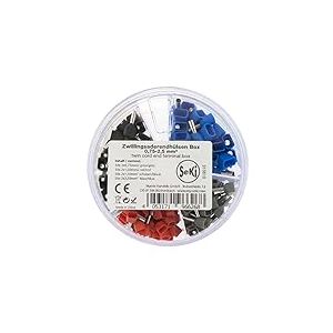 SeKi Lot de 200 embouts de câble jumelés isolés 0,75-2,5 mm² (50 x 2 x 0,75 mm² gris, 50 x 2 x 1,00 mm² rouge, 50 x 2 x 1,50 mm² noir, 50 x 2 x 2,5 mm² bleu)