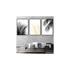 Artze Wall Art Lot de 3 impressions botaniques de feuilles de palmier Noir/jaune 30 x 40 cm