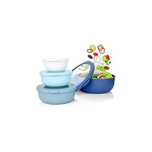 VINATO Saladier Avec Couvercle 4 Pi&egrave;ces, 0.4L/0.78L/1.4L/2.2L, TPE+PP Sans BPA - Lavable Lave-Vaisselle, Micro-Ondes & Frigo | Bol Avec Couvercle | Bol Petit Dejeuner