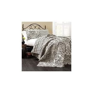 Lush Decor Parure de lit l&eacute;g&egrave;re r&eacute;versible 3 pi&egrave;ces avec Motif Cachemire damass&eacute;, Noir et Blanc, lit Double/Grand lit
