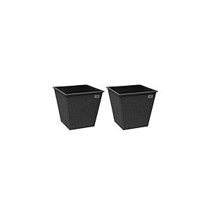 Gartenfreude Lot de 2 jardinière en polyrotin, Plastique étanche Pot, différentes Versions 32 x 32 x 32 cm - 31 Liter Anthracite