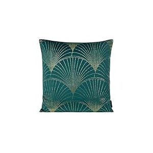 Eurofirany Housse de Coussin décorative élégante en Velours avec imprimé - 45 x 45 cm - Housse de Coussin en Velours Doux - Motif éventail - Turquoise foncé