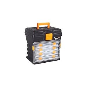 Perel Coffret de rangement multifonctionnel, boite à outils, boite de rangement vide, caisse outil plastique, portable, avec 4 bo&icirc;tes amovibles, noir/orange, 340 x 272 x 341 mm