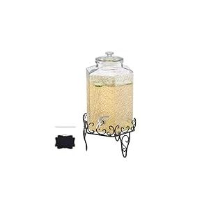 VEVOR Distributeur de Boissons Grande Capacité de 10 L, Fontaine à Eau en Verre, Distribution d’Eau Jus Limonade Thé Glacé, avec Support en Métal et Robinet en Inox, pour Restaurant Café Hôtel Fête