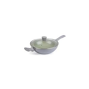 Salter Earth Poêle wok de 28 cm – Revêtement anti-adhésif en céramique saine, batterie de cuisine à induction sans PFAS, petit sauté en aluminium, facile à nettoyer, cuisson sans PFOA/PTFE, poignée