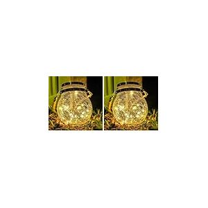 M Ledme - Lanterne solaire ext&eacute;rieure, lumi&egrave;re chaude, SphereGlass Lanternes solaires en verre craquel&eacute; pour jardin, Lumi&egrave;re solaire avec support amovible, Pelouse, No&euml;l, 2W, LM8074 (Lot de 2)