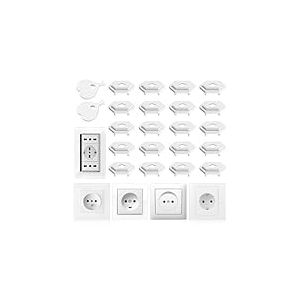 Vinabo 20PCS Cache Prise Bébé avec 2 Clés, Cache Prise Electrique Universal pour Securite Enfant, Protection Prise Electrique Bebe pour Domestique (Blanc)