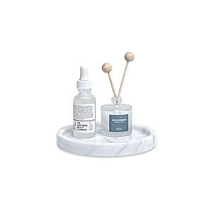 JIMEI Plateau de Service Rond en marbre Naturel véritable pour Bijoux, Bague, Vaisselle, Plateau de Service de Fruits pour Salle de Bain, Cuisine, Table de Chevet ou décoration de Table (14 cm)