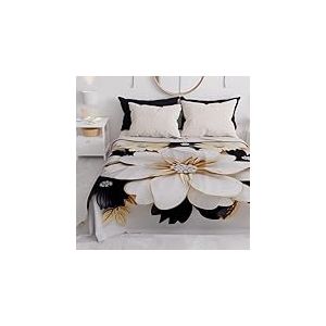 PETTI Artigiani Italiani - Couvre-Lit 260x250 cm Microfibre, Printemps Été, Parure de Lit Légère Double, Draps 2 Personnes, Floral Blanc Noir, 100% Fabriqué en Italie