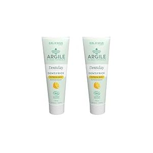 CIEL D'AZUR LABS - Denticlay Argile - Dentifrice Bio à l'Argile Blanche et à l'Eau Thermale de Digne les Bains - Certifié Bio Cosmos Organic - Tube 75ml - Citron (Lot de 2)