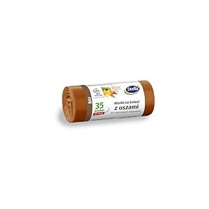 Stella 032181 Lot de 20 sacs poubelle avec anses pour le tri sélectif biologique | 35 l | Sacs poubelle pour les déchets ménagers et le bureau en film granulé LDPE épais, couleur : marron