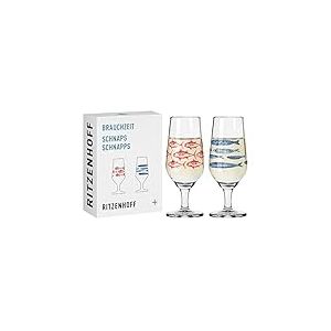 Ritzenhoff 3871002 Lot de 2 verres à liqueur 40 ml – Série Brauchzeit n° 3 + 4 – Motif poisson – Rond, rouge et bleu – Fabriqué en Allemagne