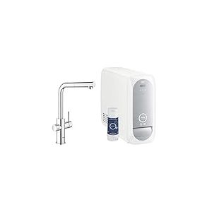 GROHE Robinet de cuisine évier Blue Home, système de filtration, gazéification et refroidissement, mousseur extractible, bec en forme de L, chromé, 31927001 (Import Allemagne)