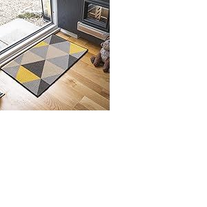 Serdim Rugs Tapis de Cuisine Lavable antid&eacute;rapant Motif g&eacute;om&eacute;trique Tapis de Couloir paillasson int&eacute;rieur Couloir paillasson Tapis de Sol dor&eacute; fonc&eacute; Triangle 80 x 150 cm