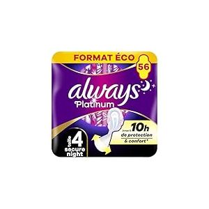 Always Serviettes Hygiéniques Ailettes, 56 Serviettes, Secure Night