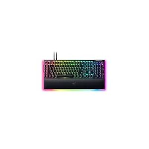 Razer BlackWidow V4 Pro (Switches Verts) - Clavier Gamer Mécanique (Switches Mécaniques Clicky, Molette, 8 Touches Macro Dédiées, Repose-Poignet en Similicuir, RGB Chroma) Clavier US | Noir