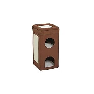 MidWest Homes for Pets Mod&egrave;le 137-BRC Abri pour chat ; design &agrave; trois niveaux en imitation daim marron et peau de mouton synth&eacute;tique ; 37,08 x 37,39 x 77,19 cm (L x l x H)