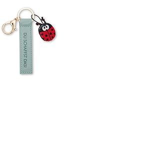 NICI Porte-clés « Du schaffst das! » en cuir synthétique turquoise de 10 cm avec coccinelle