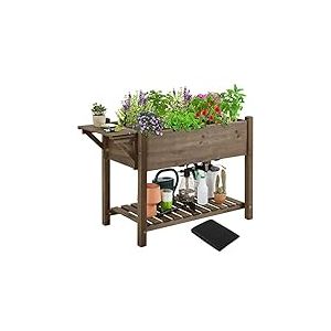 Yaheetech Carr&eacute; Potager sur Pieds Ext&eacute;rieur Carr&eacute; &agrave; Plantes en Bois Jardini&egrave;re Sur&eacute;lev&eacute;e en Bois avec Trous de Drainage pour Culture en Maison/Balcon/Jardin Marron fonc&eacute;