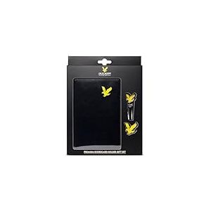 Lyle & Scott Cadeaux de golf : porte-carte de score de golf en cuir de qualité supérieure avec marqueur de balle aigle en métal et outil de divot, couture, design bicolore, sangles élastiques – Cadeau