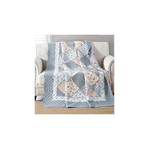 Couvre-lit matelassé réversible en Coton Bleu pour lit jumeau – Couvre-lit léger et Doux à Motif Floral Vintage à Fleurs de Jardin pour décoration de Chambre à Coucher