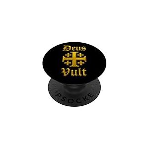 Deus Vult - Croix de J&eacute;rusalem - Chevalier Catholique PopSockets PopGrip Adh&eacute;sif