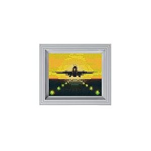 Pixel P31212 Mosaïque Emballage Cadeau Atterrissage d'avion, Image avec Cadre, système d'assemblage très Facile, sans Repassage ni Collage, tesselles en bioplastique