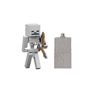 Mattel Minecraft Figurine Squelette Redstone, Figurine articul&eacute;e de 8 cm avec Accessoire et composant de Redstone, Coffret &agrave; Collectionner inspir&eacute; du Jeu vid&eacute;o, JJR93