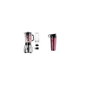 Set: Russell Hobbs Blender [polyvalent et puissant de 1,5 L, bol en verre] 23821-56 + Gourde to-go [600 ml avec couvercle pour emporter et consommer smoothies, jus de fruits, etc.] 700105