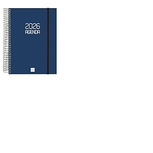 Finocam Agenda &agrave; spirale 2026 1 jour par page | janvier &agrave; d&eacute;cembre (12 mois) | Agenda annuel 2026 avec &eacute;lastique | Couverture en polypropyl&egrave;ne &agrave; spirale Basics Opaque - Bleu catalan