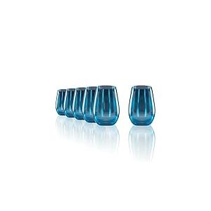 Stölzle Lausitz Verres Longdrink Mirror Bleu Lot de 6 – 465ml Verres Hauts en Cristal pour Eau Jus et Cocktails – Design Miroir Élégant – Sans Plomb – Résistants aux Chocs – Lavables au Lave-Vaisselle