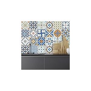Ambiance Sticker Adhésifs Carrelages Autocollant Ornements Mosaïque Carreaux de Ciment Carrelage Sticker Mural Salle de Bain et Cuisine | 24 Pièces de 20 x 20 cm