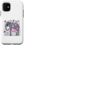 Boho Elephant Floral Butterfly Teal Blue Cute Pink Flamingo Coque pour iPhone 11