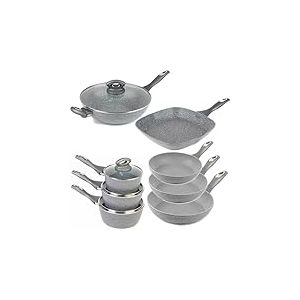 Salter Combo-8572A Lot de 8 poêles anti-adhésives compatibles avec plaques à induction 16/18/20 cm, poêles à frire 20/24/28 cm, wok, poêle à grille, cuisine plus saine avec peu ou pas d'huile, marbre,