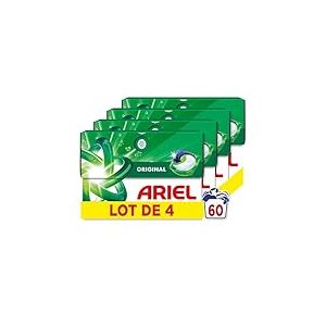 Ariel Pods 3en1 Original, Lessive en Capsules, 60 Lavages (15x4), Action Détachante En 1 Seul Lavage, Dissolution Rapide Même à Froid, Fabriqué en France