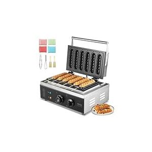 VEVOR Gaufrier Commercial, 6 Pi&egrave;ces 1500W Gaufrier Machine, Gaufrier Antiadh&eacute;sif en Acier Inoxydable pour Hot Dog avec Contr&ocirc;le de la Temp&eacute;rature et du Temps, Poign&eacute;e, pour Boulangerie Snack Bar