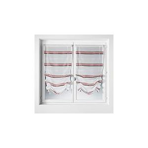 Homemaison - Paire de Petits Voilages &agrave; Remonter en &Eacute;tamine &agrave; Rayures Horizontales - Polyester - Motifs Rayures - Pr&ecirc;t-&agrave;-Poser avec Ourlet Passe Tringle - Adapt&eacute; Fen&ecirc;tres - 60 x 160 cm - Rouge