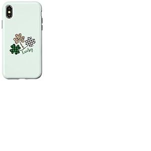 Motif tr&egrave;fle Irlandais l&eacute;opard Buffalo Plaid St Patrick Porte-Bonheur Coque pour iPhone X/XS
