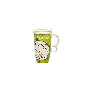 Avilia Tasse à infusion avec filtre pour tisanes et thé chaud – Infusion à thé chaud idéale pour l'hiver avec décoration de vache, en porcelaine, 420 cc, blanc et vert
