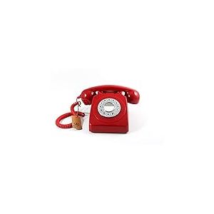 GPO 746 Téléphone fixe rétro de style années 1970 à bouton poussoir - Cordon extansible, sonnerie authentique - Rouge