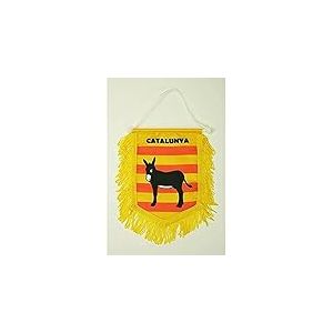 AZ FLAG - Fanion Catalogne avec &acirc;ne Pour D&eacute;coration Voiture Avec Cordelettes - Mini Drapeau Catalan - 13x10 cm