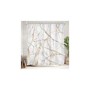 Newsely Rideau de Douche en marbre Blanc et dor&eacute;, 152,4 x 183 cm (l x H), Motif craquel&eacute;, Texture de Luxe, Motif Liquide, g&eacute;om&eacute;trique, Ensemble de Salle de Bain Unique, imperm&eacute;able, Accessoires de