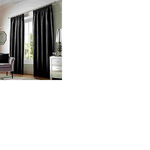 Alan Symonds Rideaux plissés entièrement doublés prêts à Poser Chenille Polyester Noir 117 x 183 cm