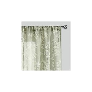 Fmfunctex Lot de 2 Rideaux Transparents Verts pour Salon avec imprimé Floral Blanc sur Lin mélangé 160 cm Sauge avec Passe-Tringle
