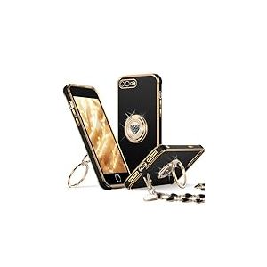 XYZ Coque pour iPhone 8 Plus/7 Plus avec Support, Coque de t&eacute;l&eacute;phone avec b&eacute;quille &agrave; Double Anneau, Femmes et Filles, Coque de Protection de Luxe &agrave; Motif c&oelig;ur pour iPhone 8 Plus/7 Plus (5,5"), Noir