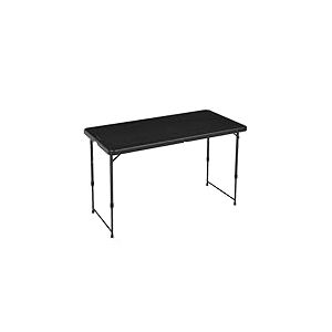 Amazon Basics Table pliante rectangulaire noire, 4 hauteurs réglables, poignée de transport, pour intérieur et extérieur, portable, légère, pour voyage, pique-nique, camping, 121,4 x 60,7 x 86,1 cm